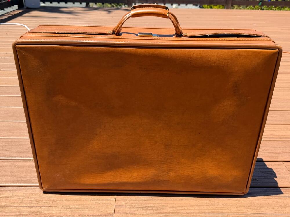 Vintage Large Hartmann Full Leather Suitcase w/ Belting Tan Luggage Travel Case
